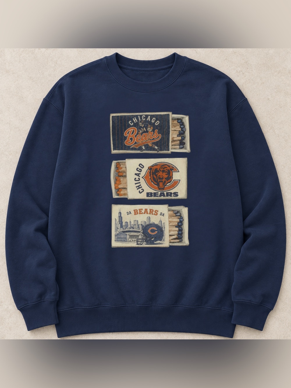 Chicago Bears Matchbox Matchboxes Logo Football Vintage Navy Sweatshirt